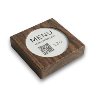 90 mm liegender Touchpoint aus Holz mit eingefasstem Inlay hinter Acrylglas